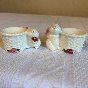 Vintage Avon‎ 1982 Easter Bunny Rabbit Ceramic Tapered Candlestick Holders 3X2